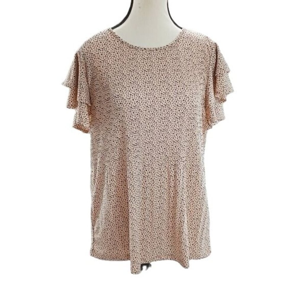 Adrianna Papell Womens Blouse Top Flutter Sleeve Leaf Print Size S